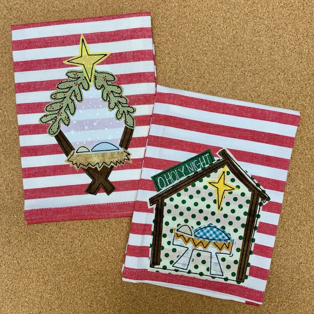 NEW Appliqué Striped Holiday Towels with Nativity Design